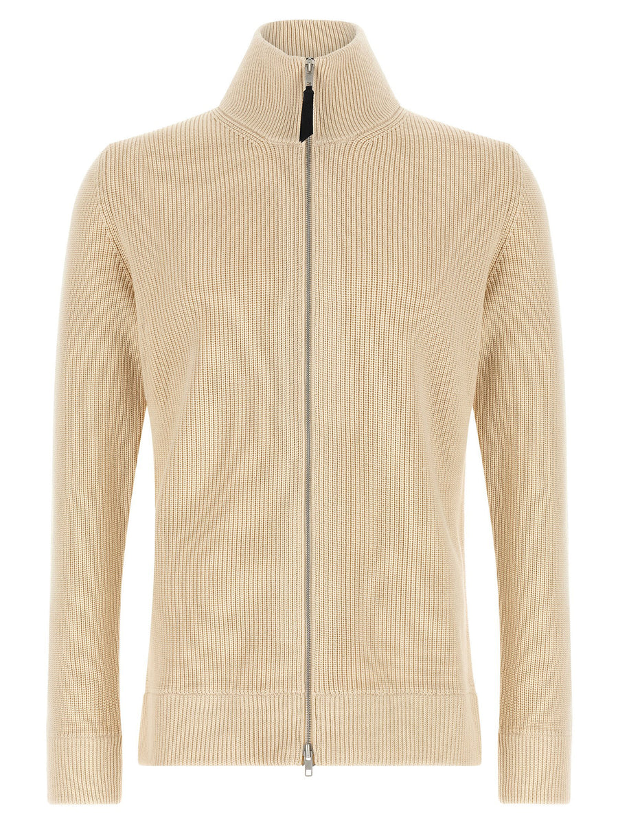 Maison Margiela Ribbed Wool-Cotton Knit Cardigan — Beige