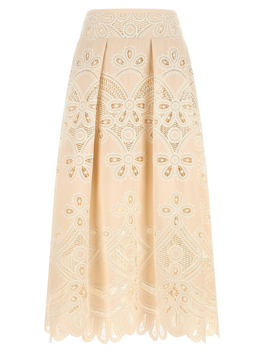 Elie Saab Carving Embroidery Skirt — Cream