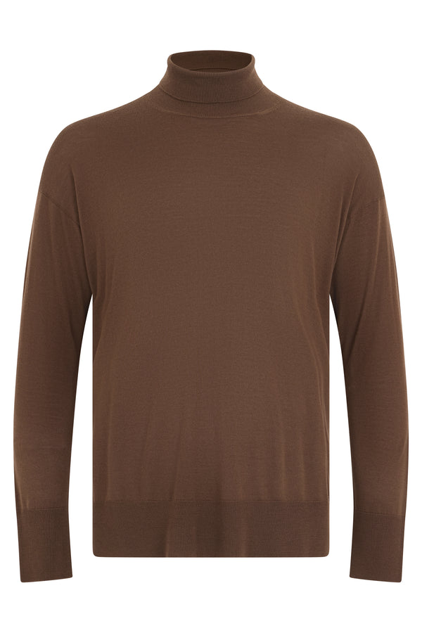 High-Collar Sweater Dark Gold Virgin Wool
