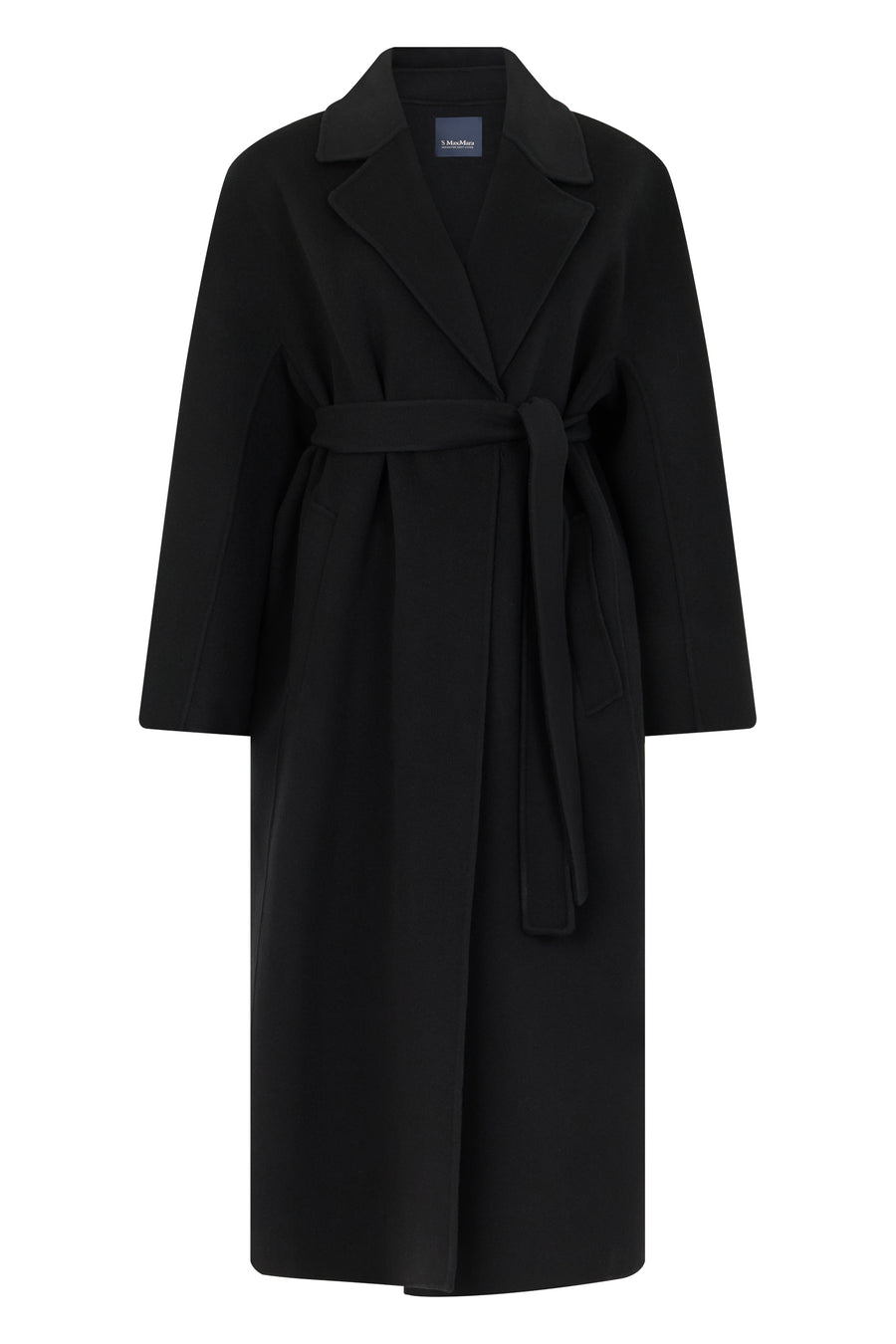 Long Belted Coat Black Virgin Wool