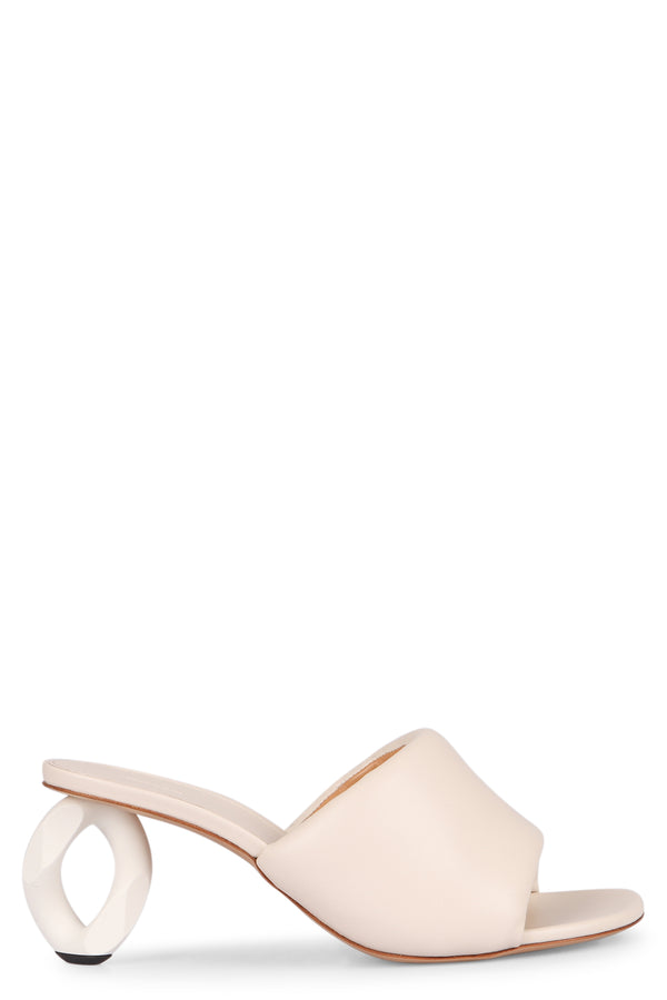 Leather Mules With Sculptured Heel White Lamb