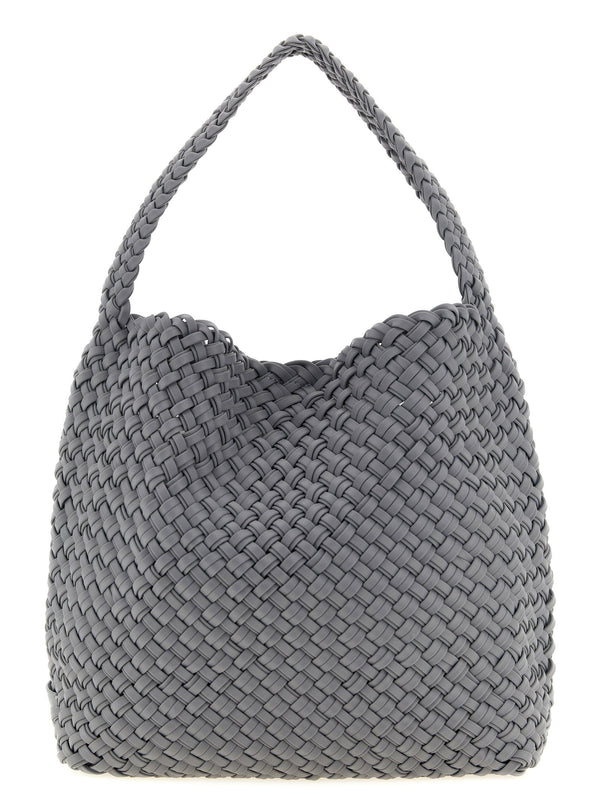 Naghedi Neoprene with leather patch shoulder bag in gray