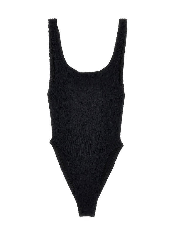 Hunza G Crinkle Fabric Square Neck One-Piece Swimsuit — Black