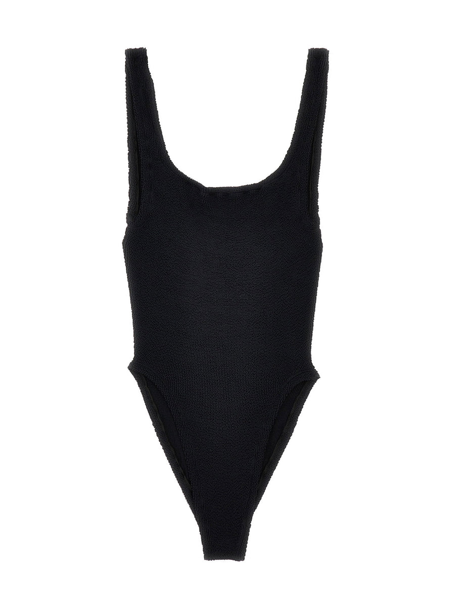 Hunza G Crinkle Fabric Square Neck One-Piece Swimsuit — Black
