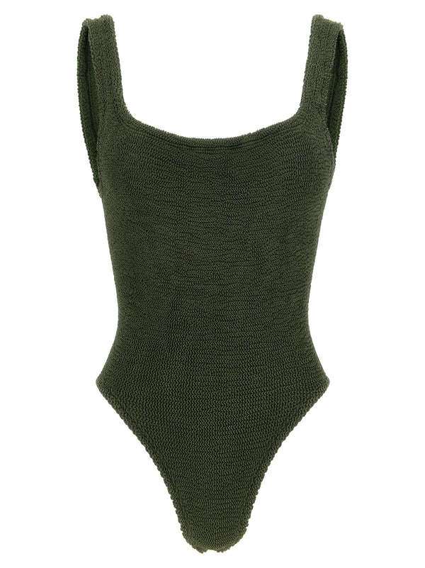 Hunza G Crinkle-Textured Square Neck Swimsuit — Khaki