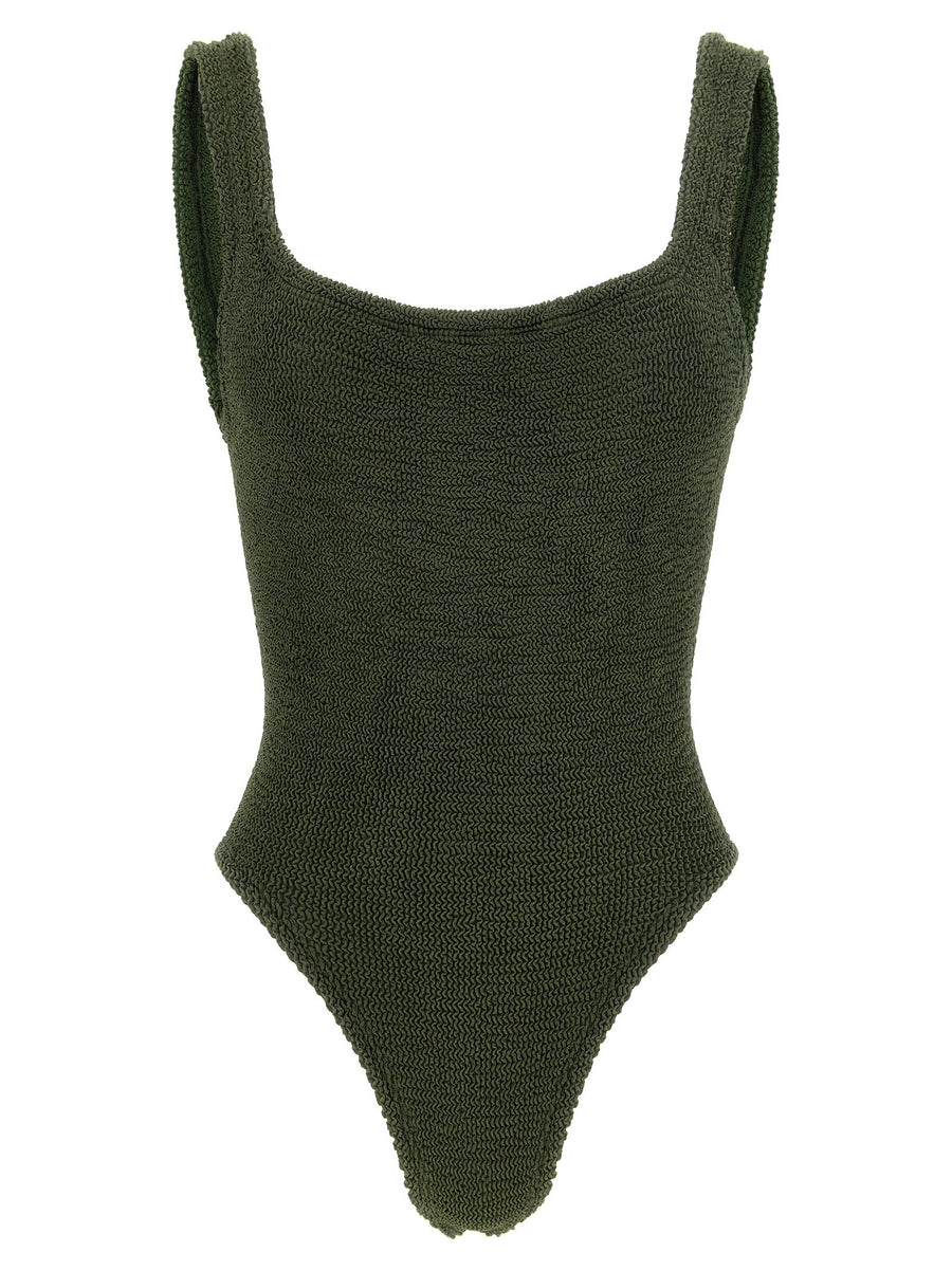 Hunza G Crinkle-Textured Square Neck Swimsuit — Khaki