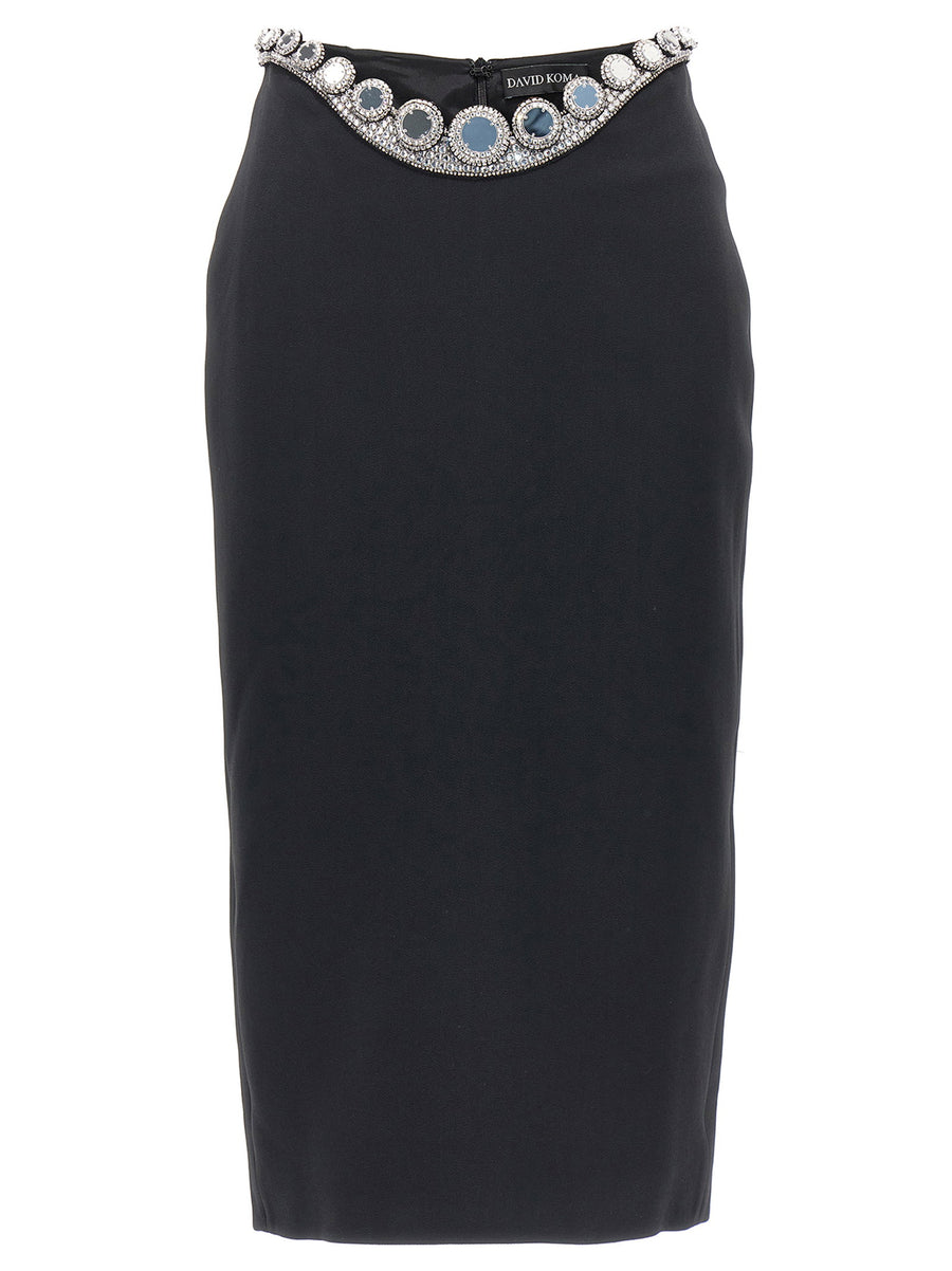 David Koma Circle Embroidery Jewel-Appliqué Skirt — Black