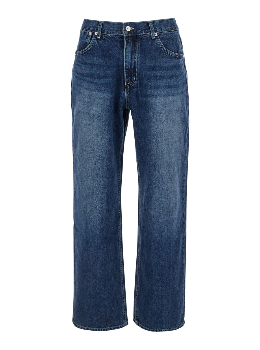 Blue Jeans With Logo Patch Cotton