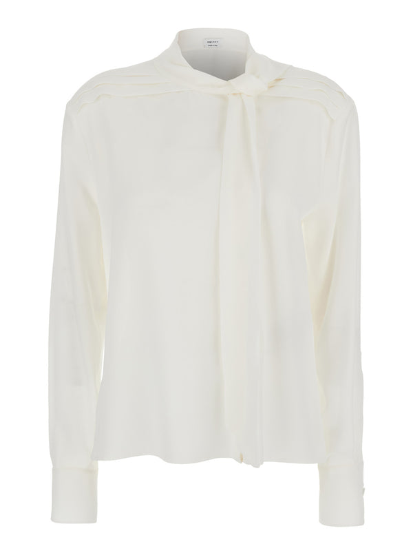 White Silk Blouse With Scarf Detail Blouses