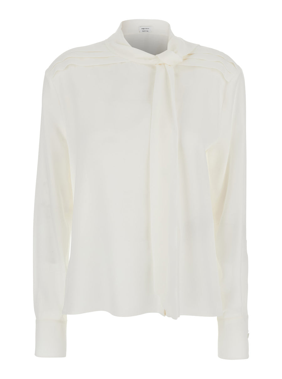 White Silk Blouse With Scarf Detail Blouses