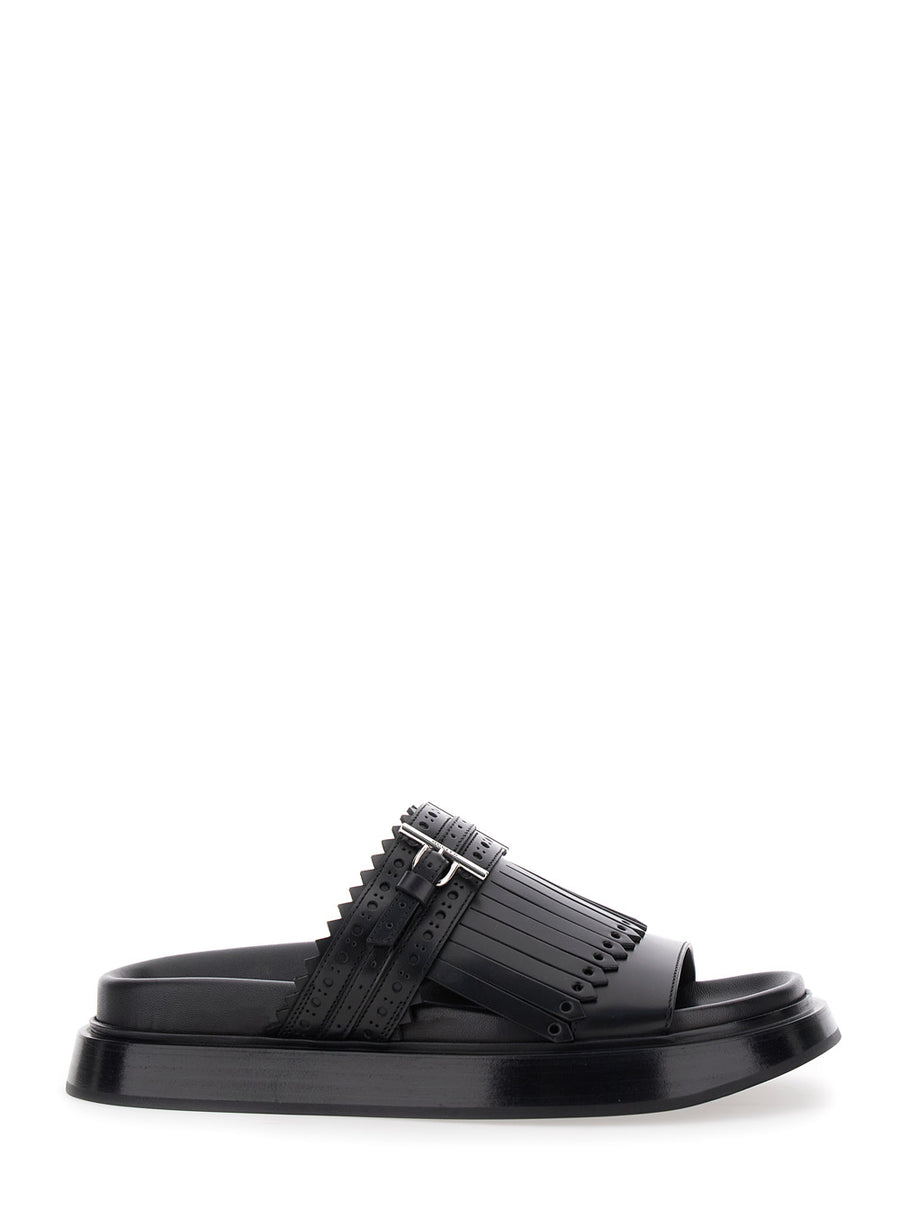 Black Sandals With Decorative T-Buckle Strap Calf
