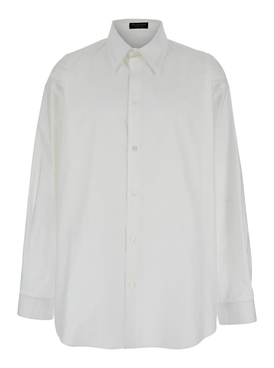 White Cotton Shirt With Pointed Collar
