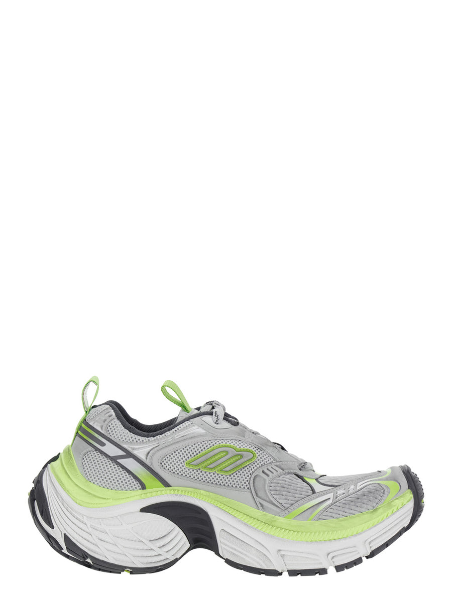 Grey Sneakers With Embossed Logo Polyurethane Trainers