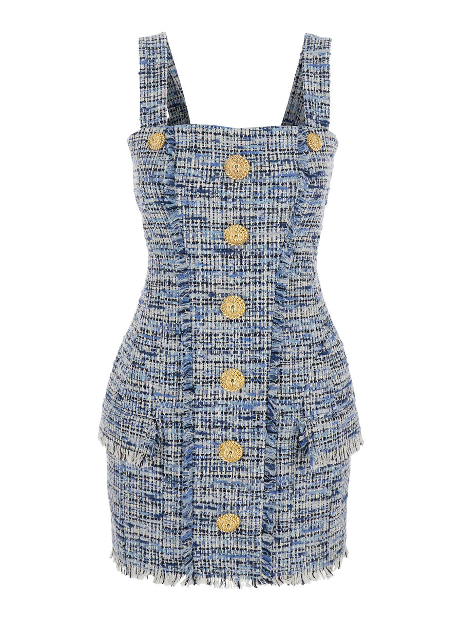 Dress Blue Tweed Cotton