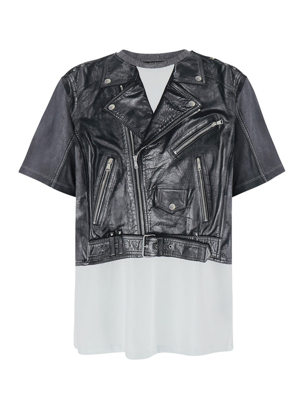 Black And White Layered Design Crewneck T-Shirt White/black Cotton T-shirts