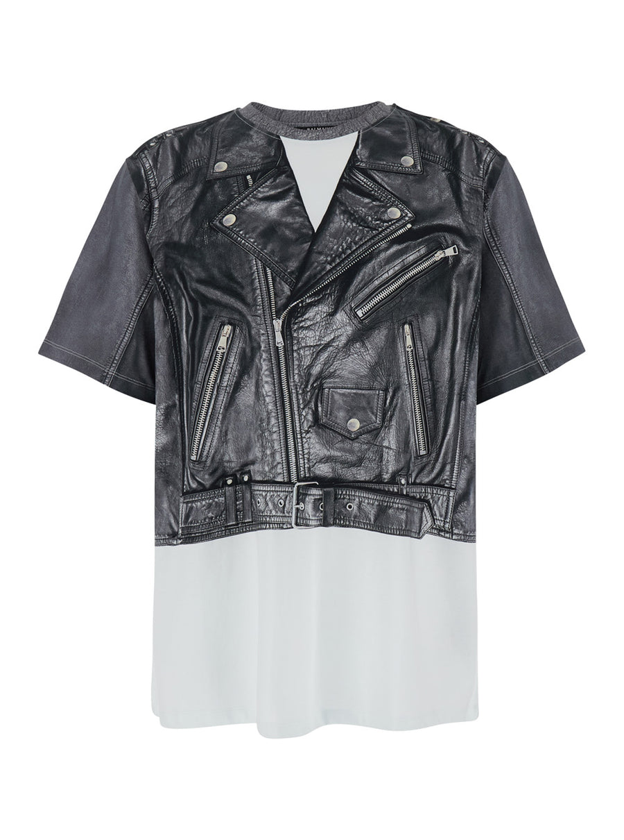 Black And White Layered Design Crewneck T-Shirt White/black Cotton T-shirts