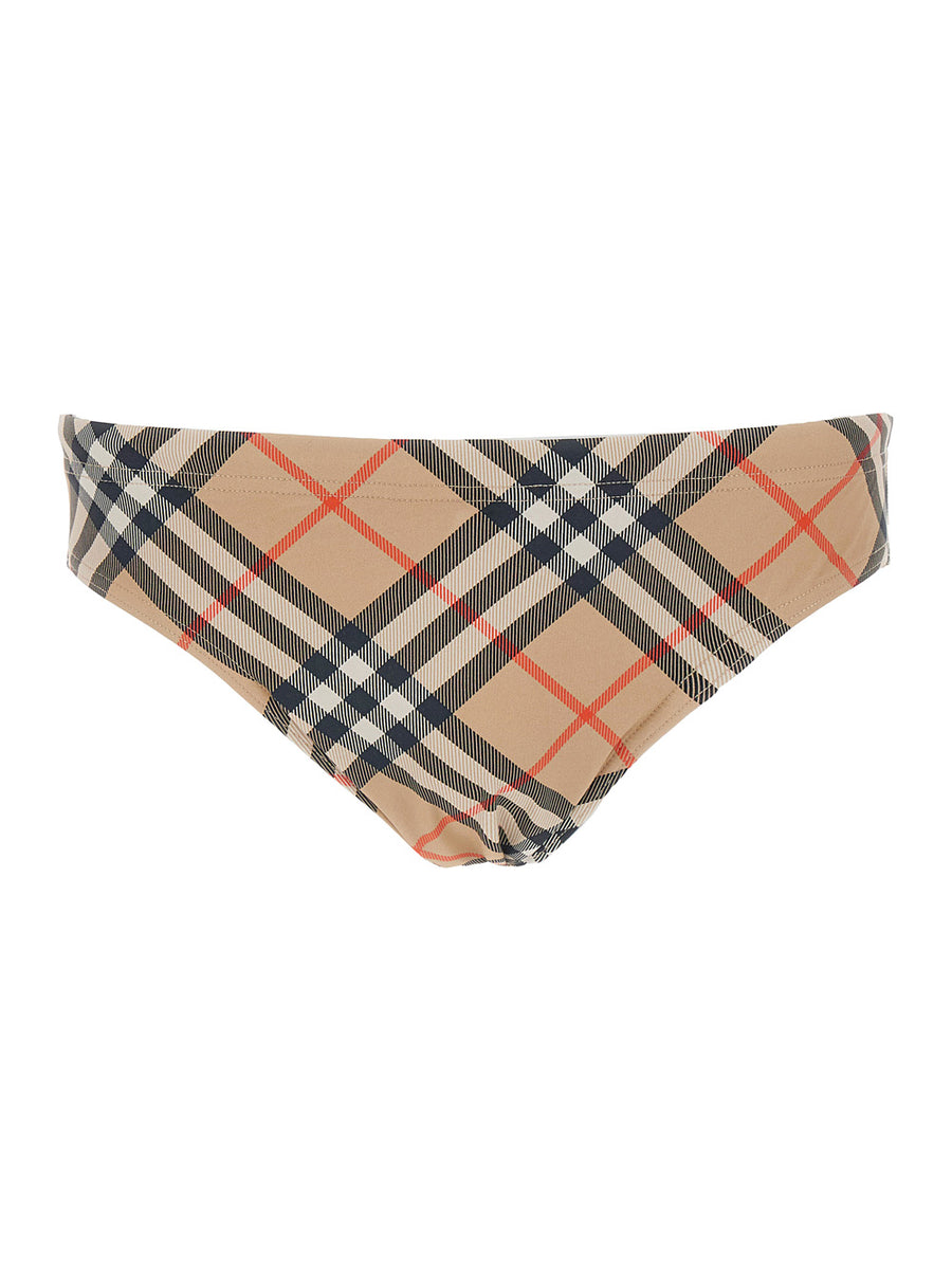 Beige Speedo With Check Motif Polyamide Beachwear