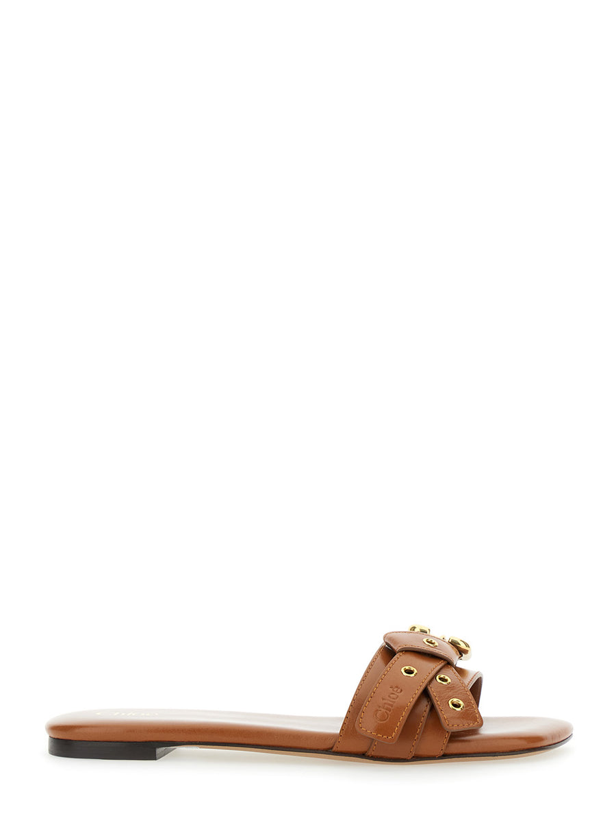 Brown Sandals With Strap Embellishment Linen