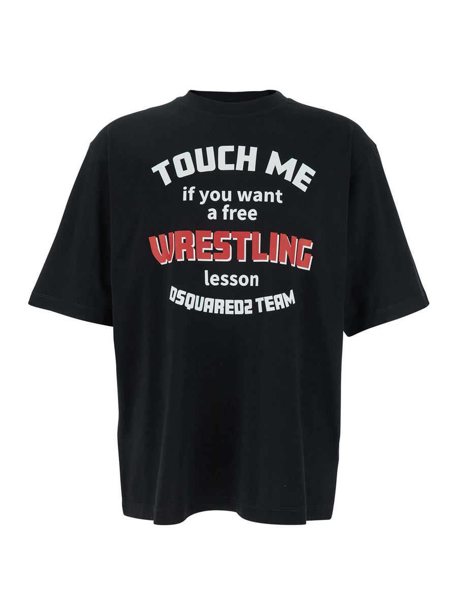 Black Crewneck T-Shirt With Front Print Cotton T-shirts