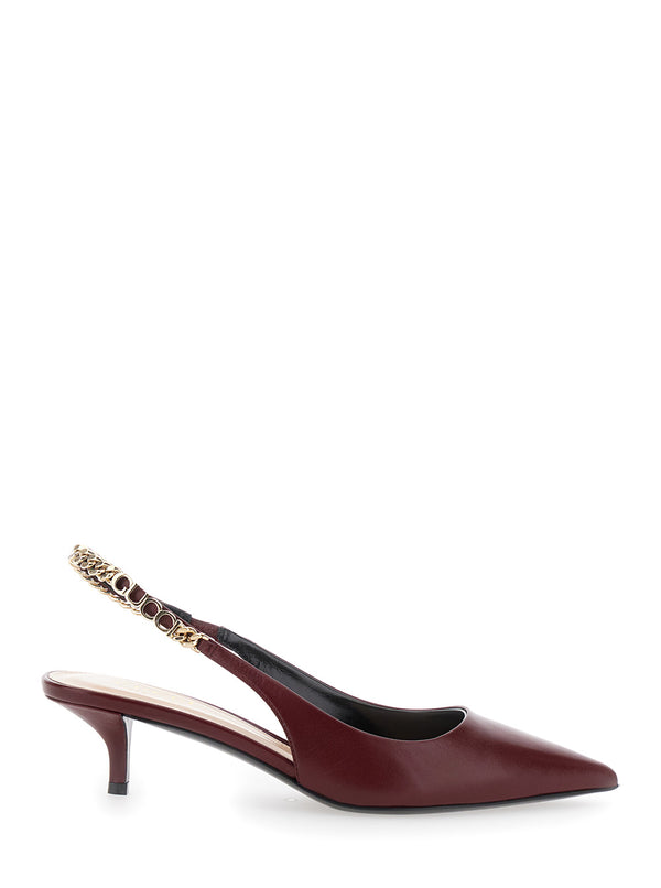 Red Ancora Slingback Pumps With Lettering Bordeaux Calf Skin