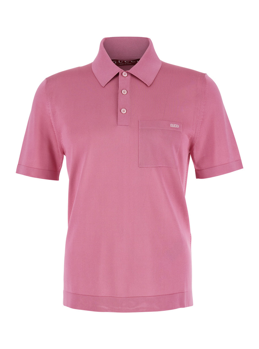 Pink Polo Shirt With Chest Pocket Silk T-shirts