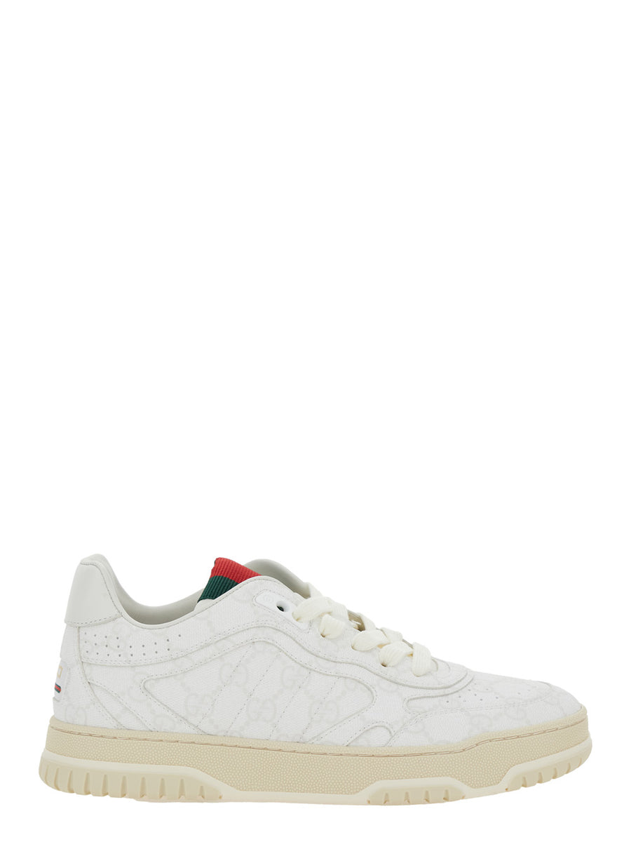 White Low Top Sneakers With Gg Motif Leather Trainers