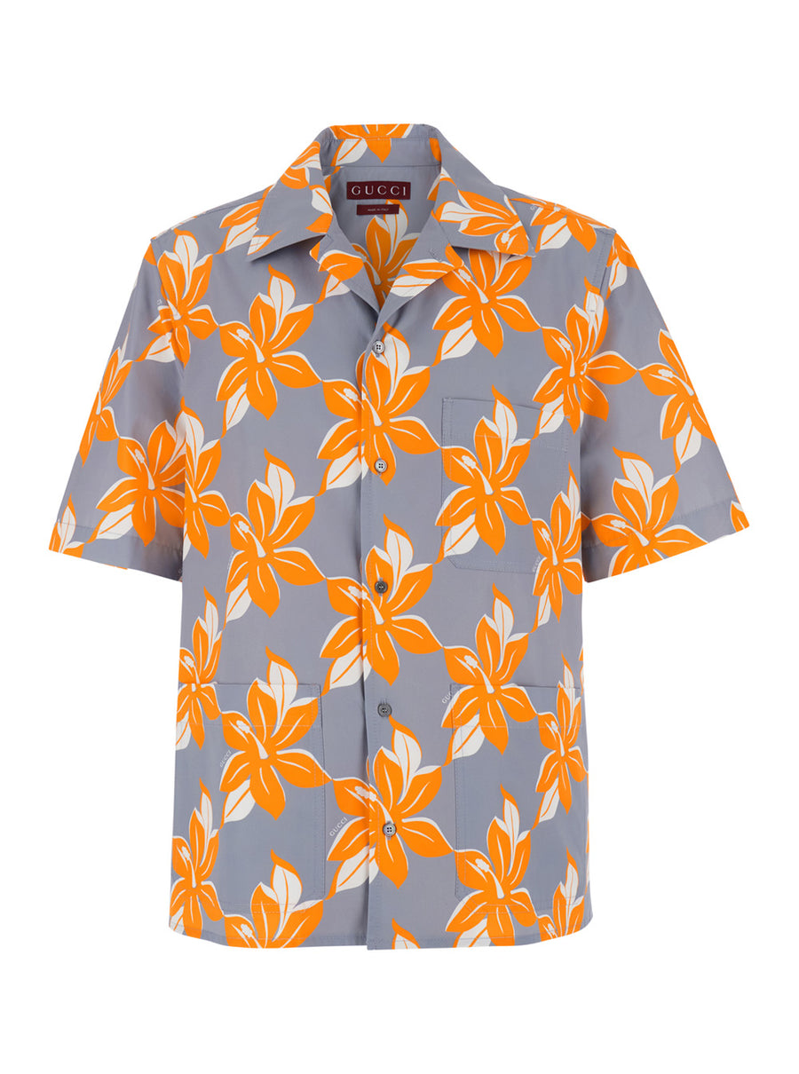 Multicolor Floral Print Bowling Shirt Cotton