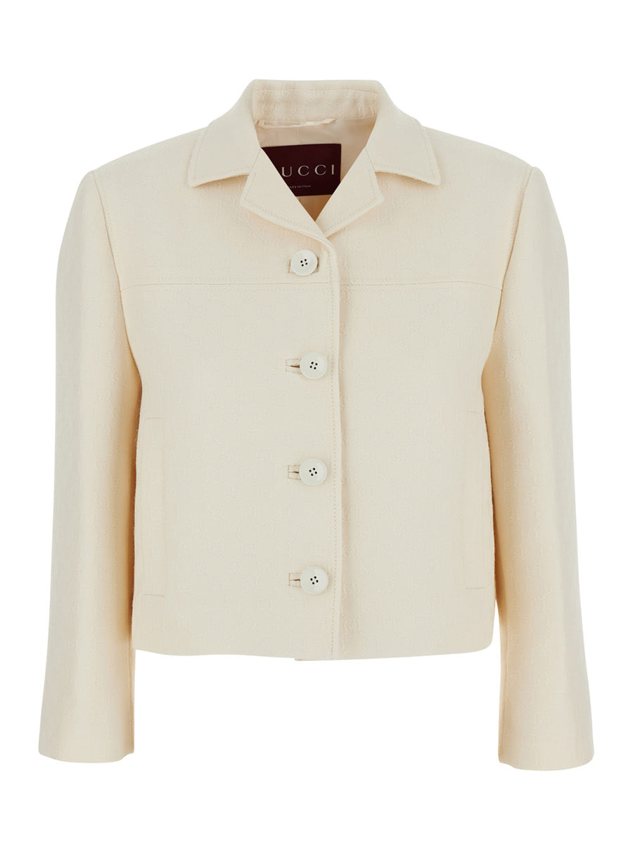White Jacket With Notched Revers Wool Blazers