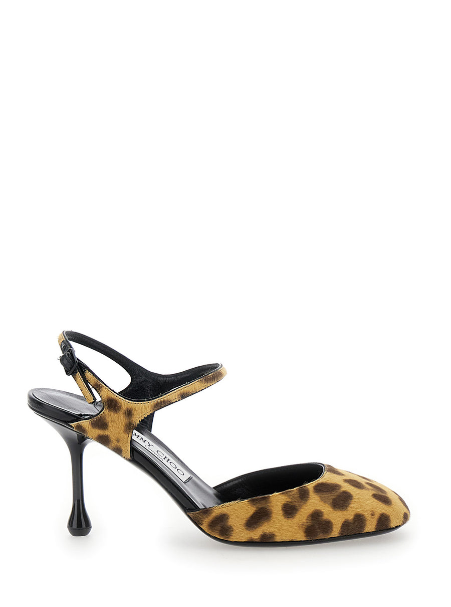 Brown Pumps With Sculpted Heel And Leopard Print Leather