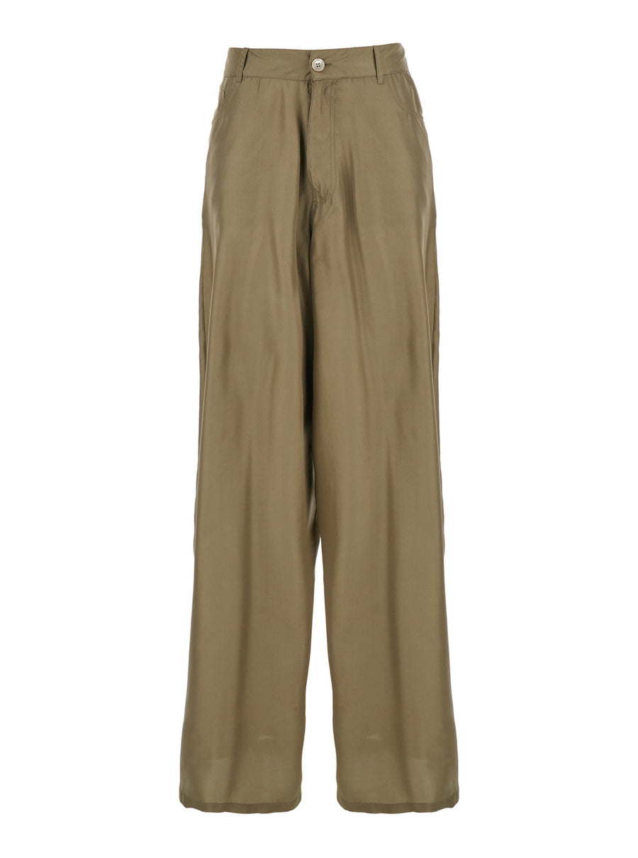 Green Silk Pants With Belt Loops Trousers