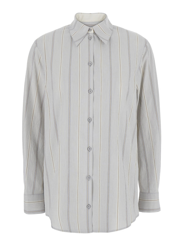 Shirt Light Blue Cotton With Striped Motif Blouses
