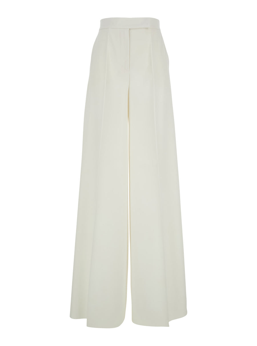 White Wide Leg Pants Virgin Wool Trousers