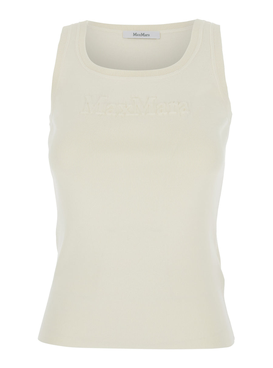 White Sleeveless Top With Square Neck Viscose Tops