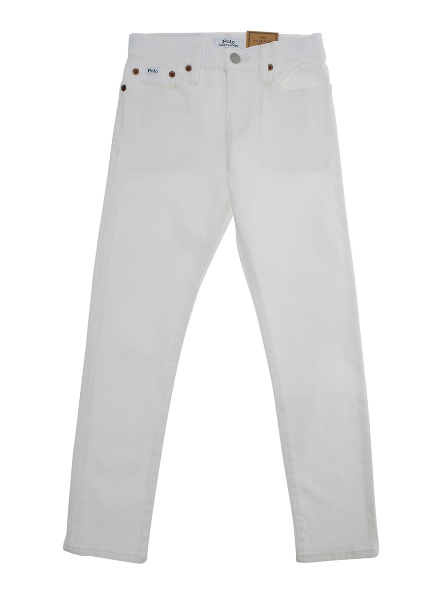 White Jeans With Logo Patch Cotton