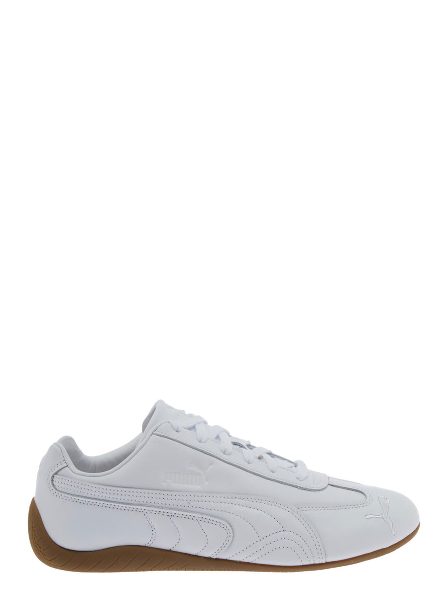 White Low Top Sneakers With Embossed Logo Leather Trainers