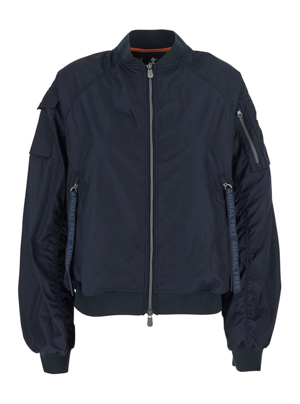 Lil Blue-Black Bomber Jacket With Pockets Polyester Coat