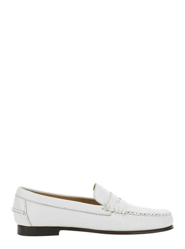 White Leather Loafers With Bevelled Toe Calf