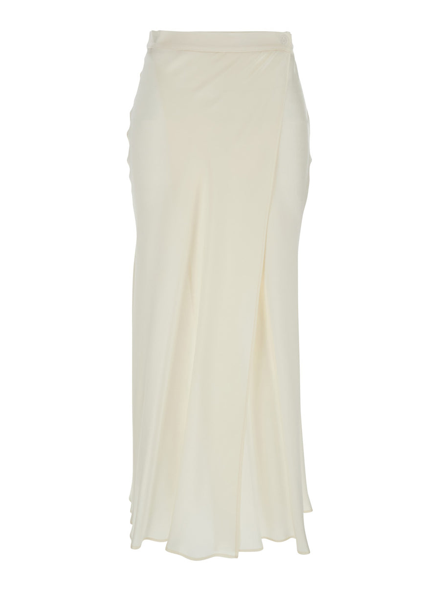White Skirt With Wrap Design Silk Blend Acetate