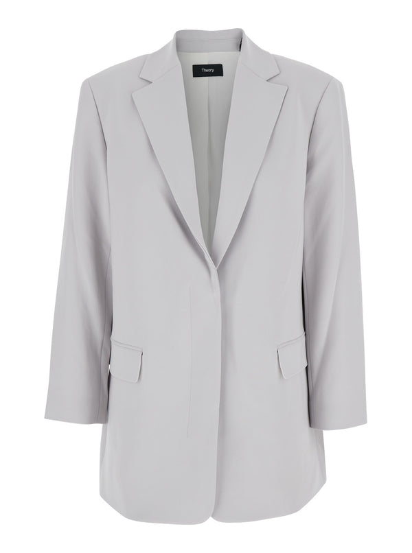 Grey Single Breasted Jacket With Classic Lapels Metallic Triacetate Blazers