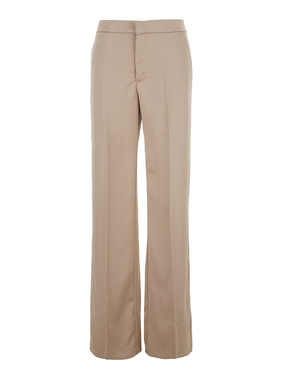 Beige Pants With Front Pences Tech Fabric Trousers