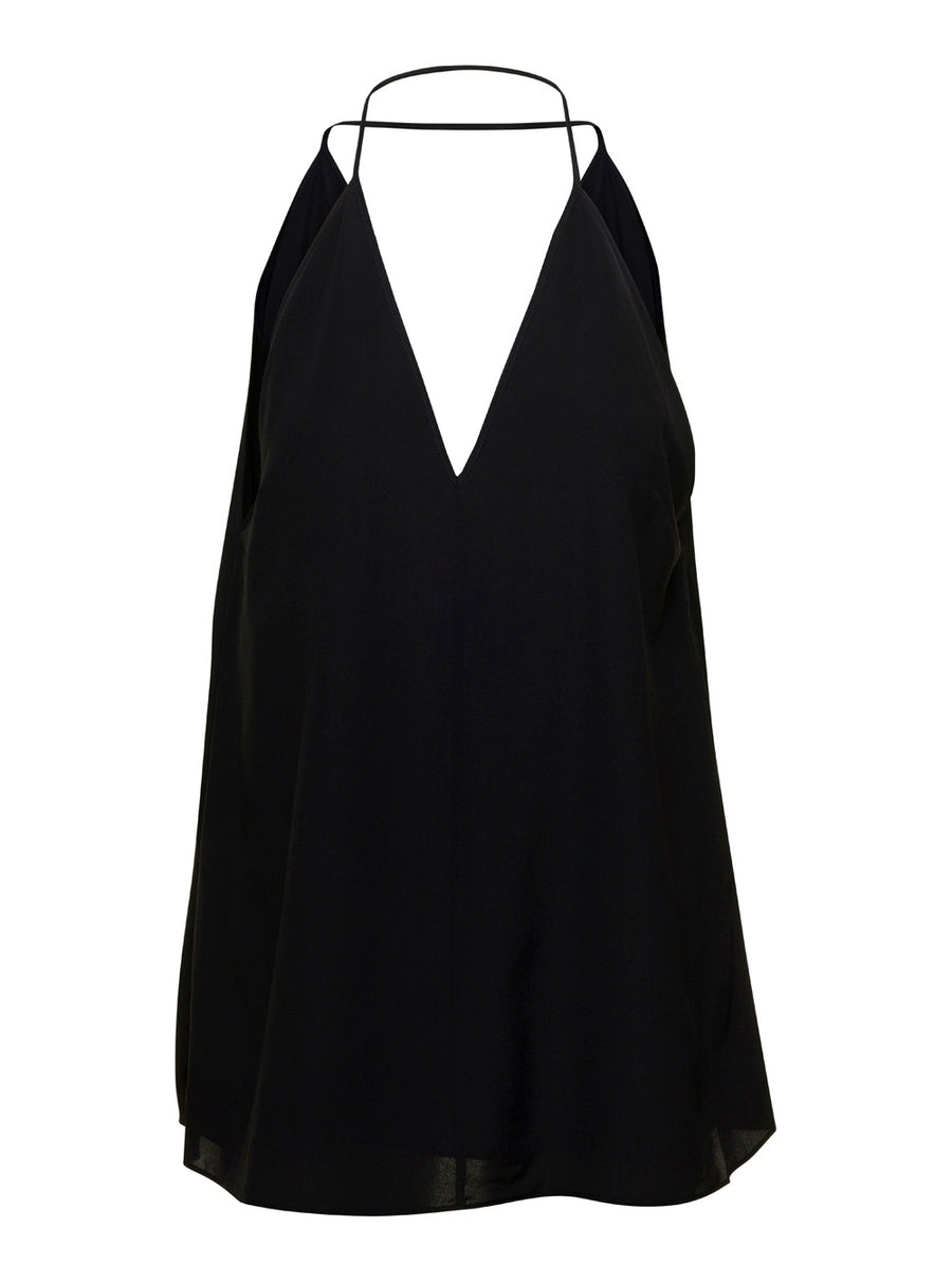 Black Silk Top With Double Halter Neck Tops