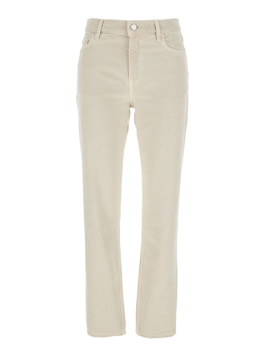 White Denim Jeans With Logo Patch Cotton Organic