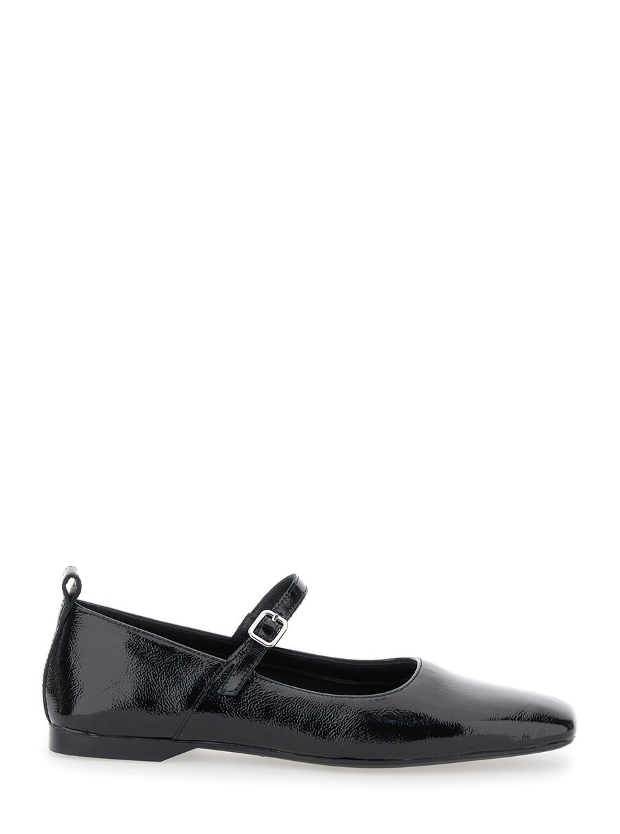 Black Ballerinas With Adjustable Strap Cow Ballerina Shoes