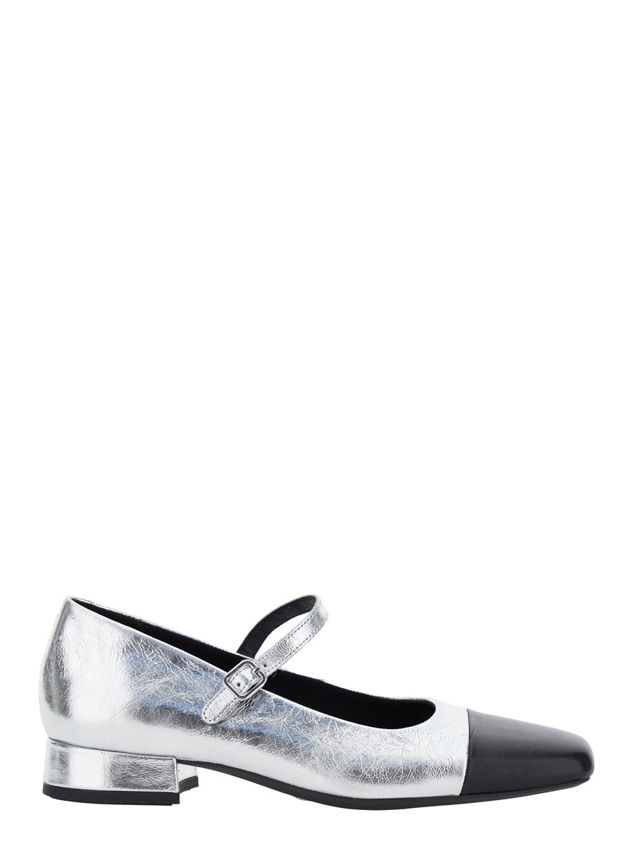 Debby Silver Slingback Pump With Strap Metallic Goat Leather