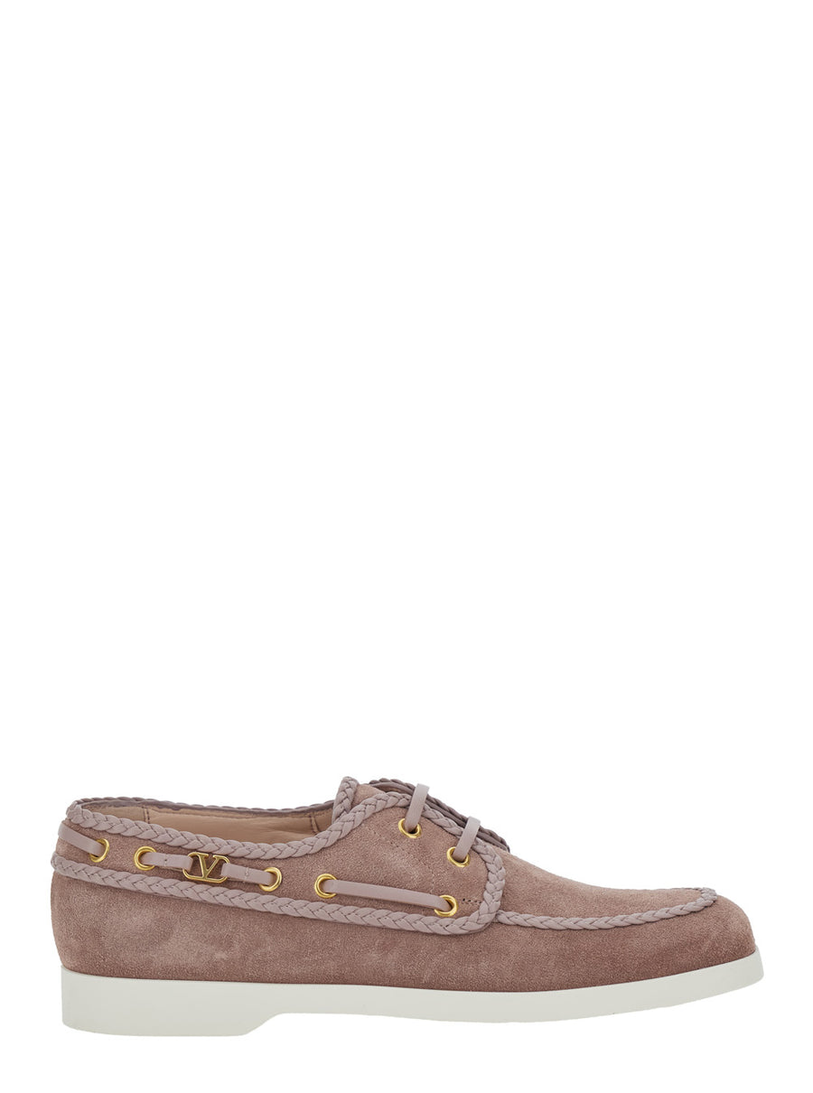 Beige Suede Loafers With Front Laces