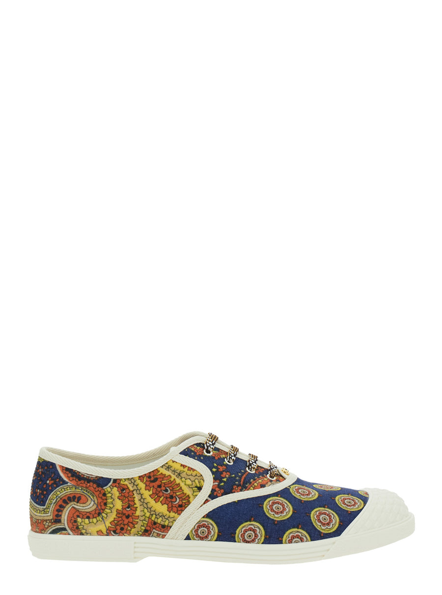Multicolor Floral Print Low Top Sneakers Cotton Trainers