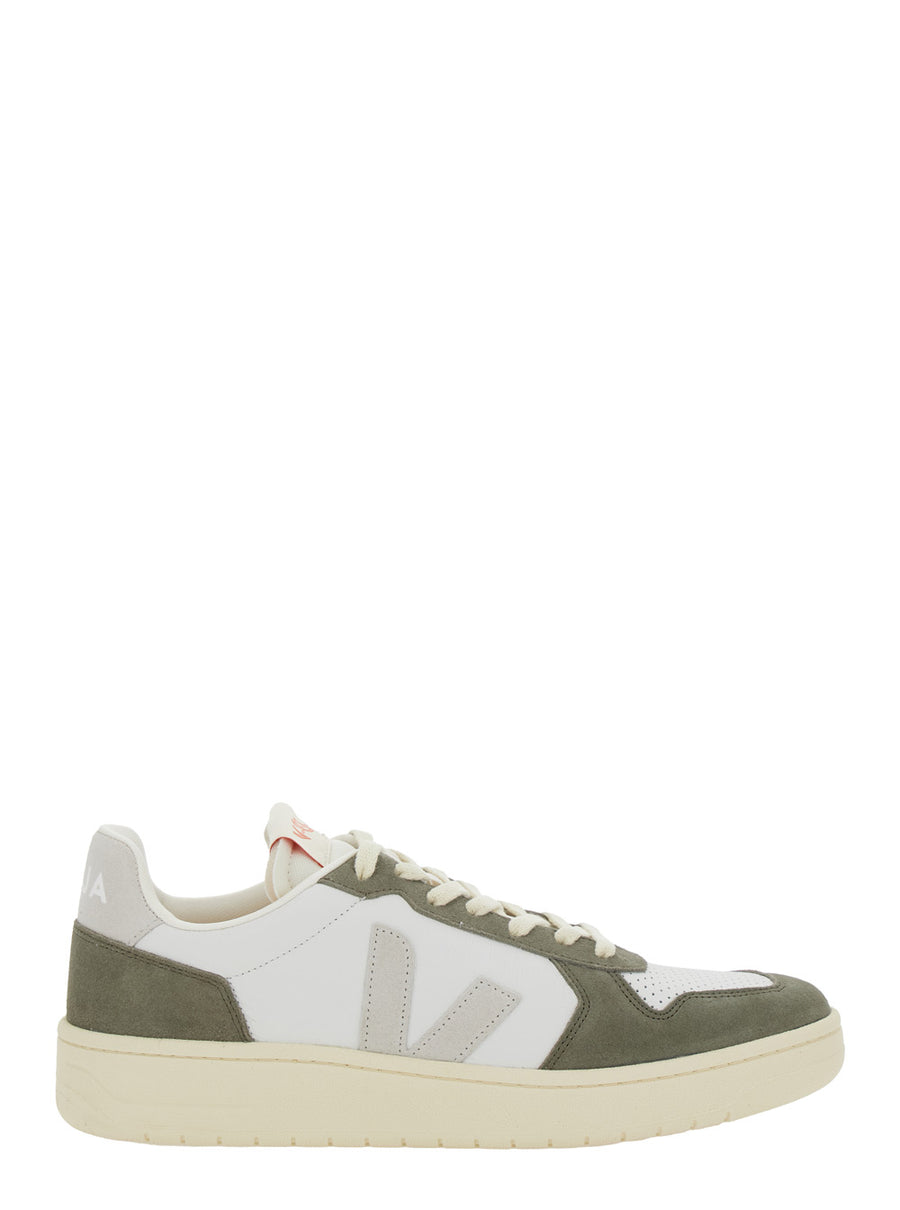 Green Low Top Sneakers With Logo Patch Leather Trainers