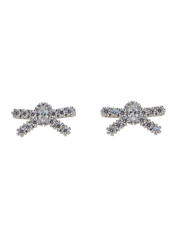 Gemstone Bow Design Metallic Earrings Brass Blend