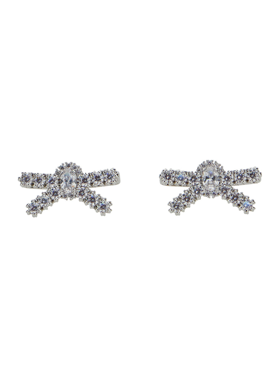 Gemstone Bow Design Metallic Earrings Brass Blend