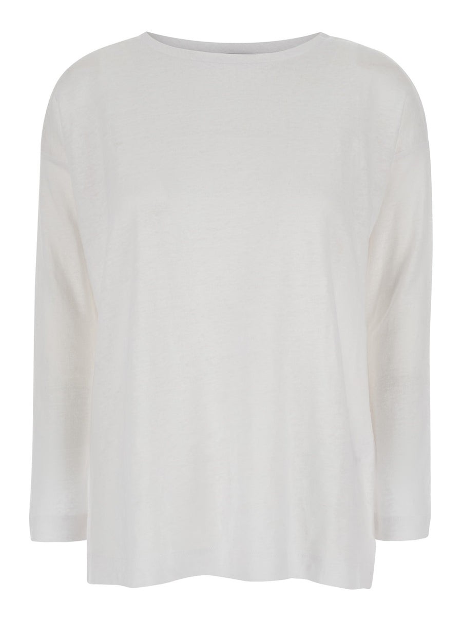 White Linen Shirt With Boat Neckline